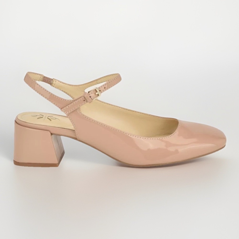 Nine West Roslin 9x9 Womens Size 7.5 Block Heel Slingback Pumps Light Natural‎